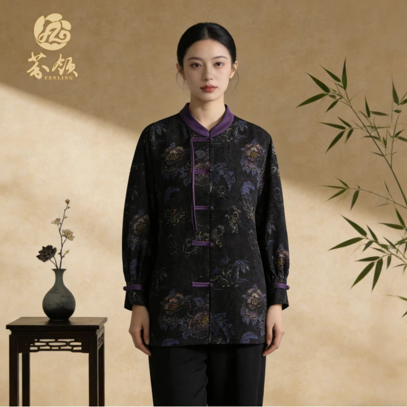 芬领-云间雪-非遗桑蚕丝香云纱长袖衬衫外套B01-25-WT641——B01-25