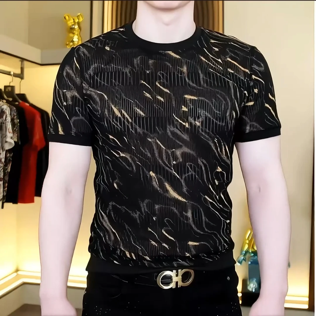 【品质男装】男士夏季新款时尚潮流透气冰丝短袖百搭修身圆领T恤