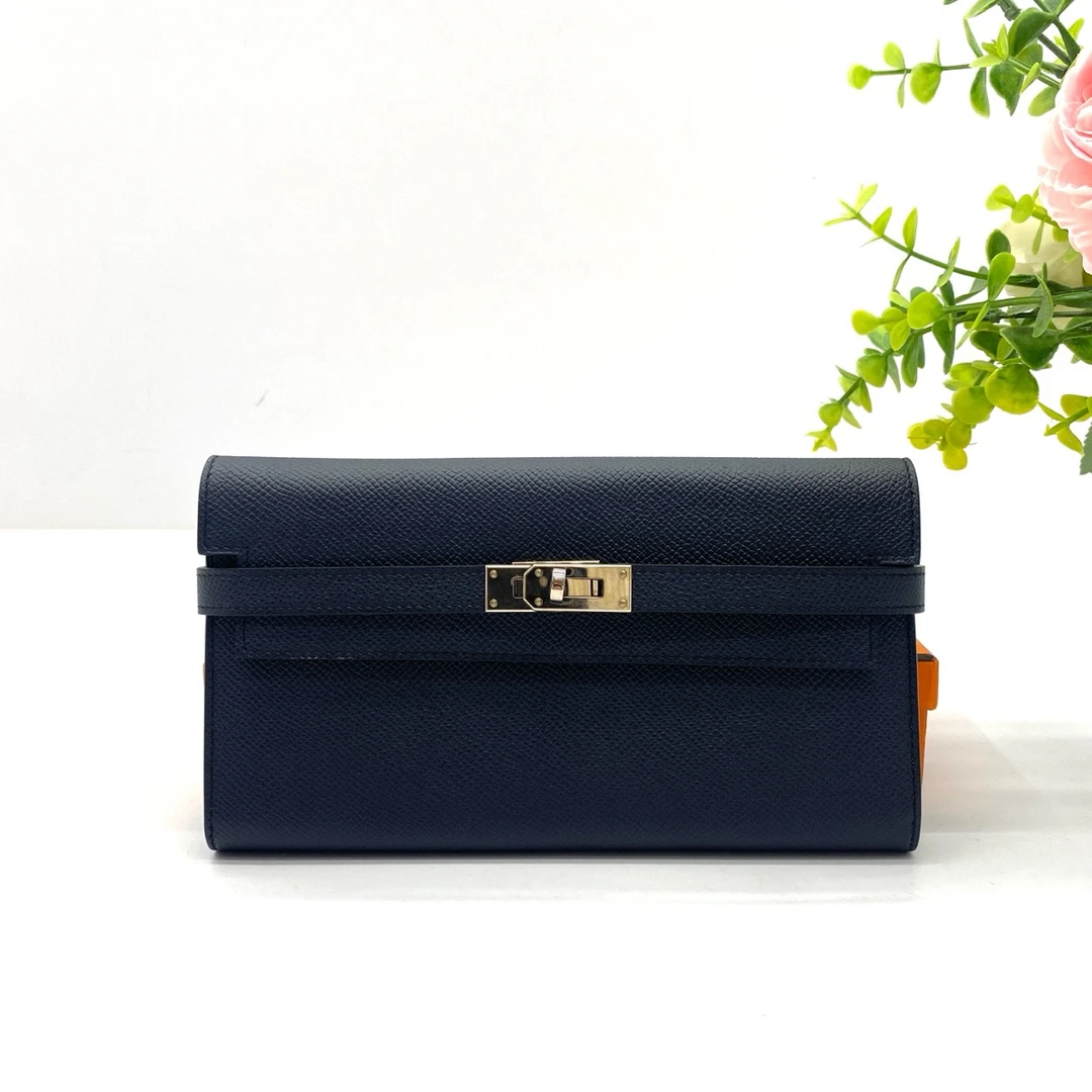 95新 Hermes/爱马仕 Kelly long长款钱包 藏青色A刻