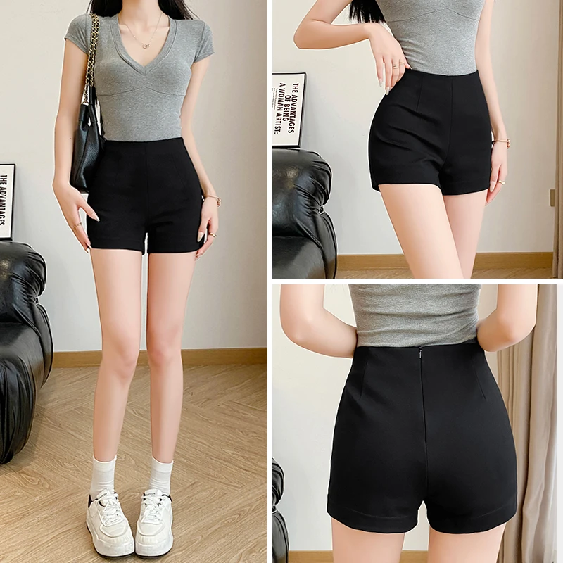 2025四季高腰A字版高弹力短裤显瘦高腰包臀打底辣妹显高短裤推荐