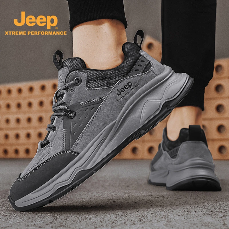 JEEP吉普男鞋2025新款厚底复古徒步爬山登山靴耐磨防滑工装老爹鞋