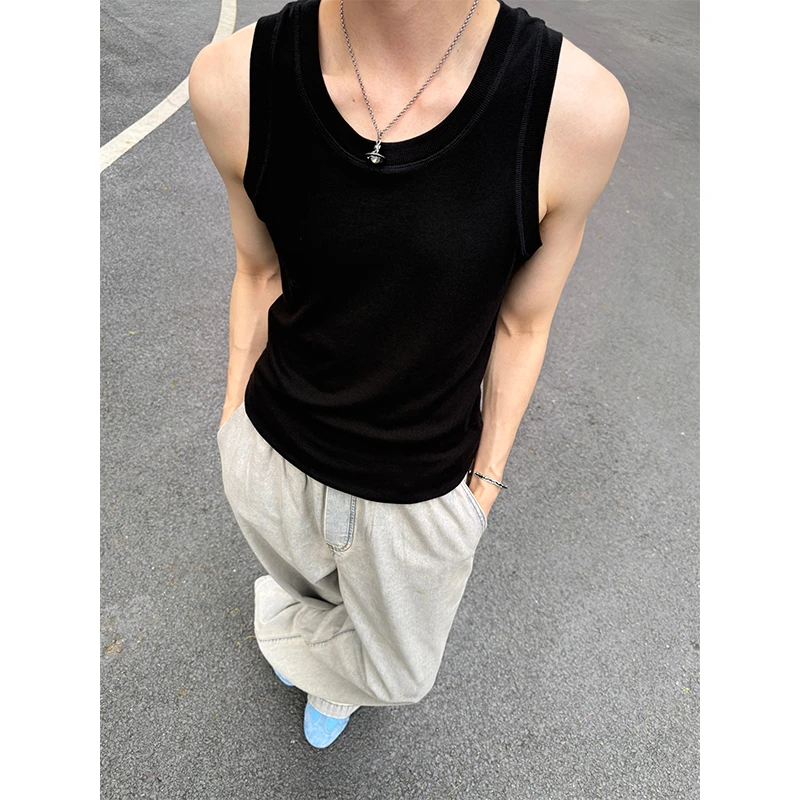 POP男装 21020 针织背心显瘦夏季修身内搭上衣