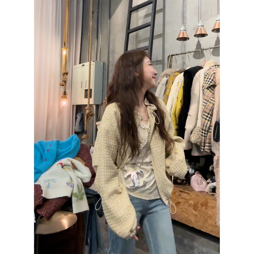 W50107894素拉那里 定制法式重工满天星别致金丝亮片小香风外套棉