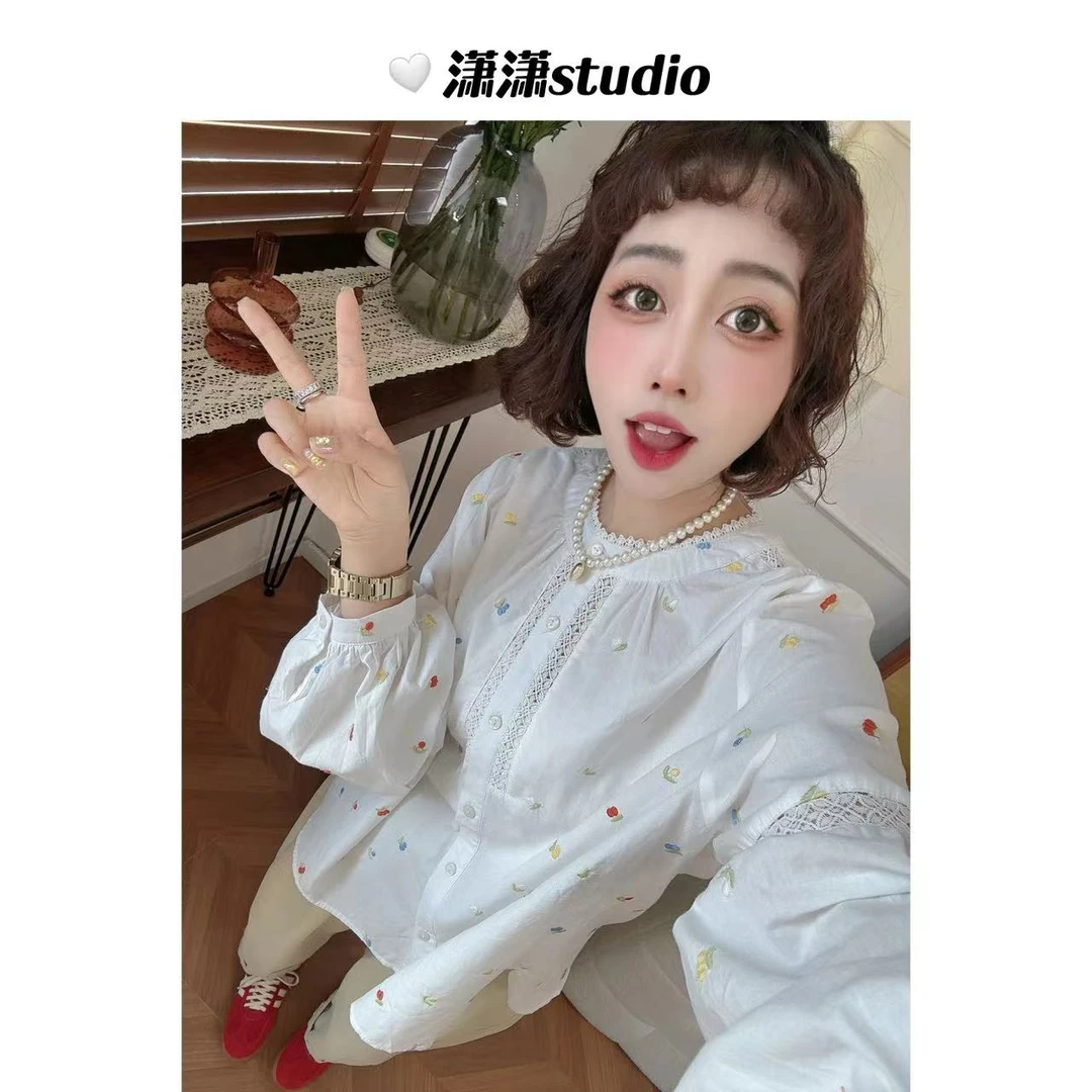 【彩色小花苞】潇潇定制彩色刺绣面料正肩设计侧开衩百搭衬衣XM1103