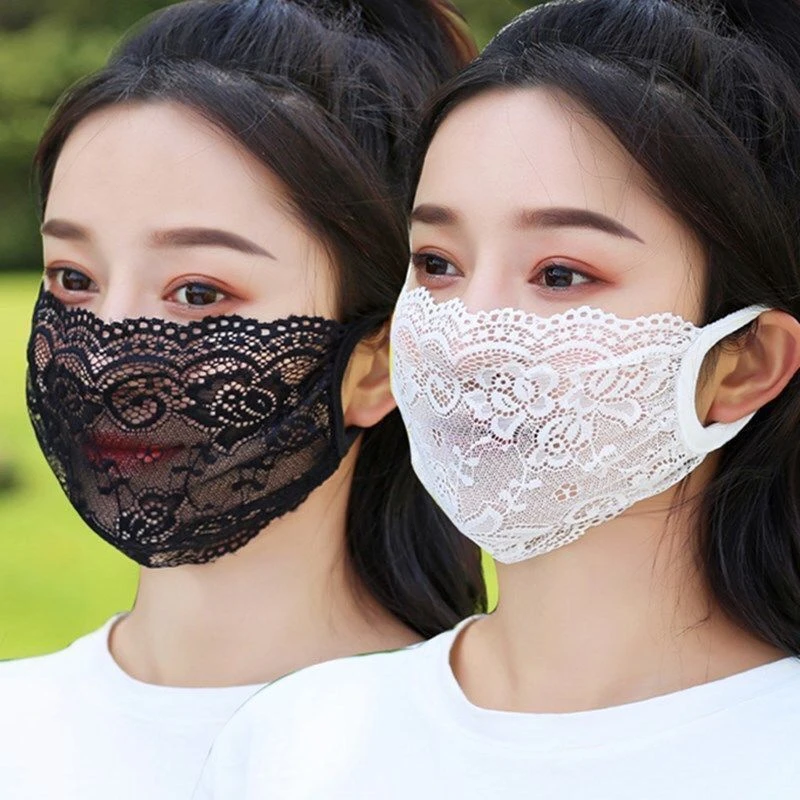 夏季薄款凉感口罩女透气防晒面罩防紫外线蕾丝网纱可水洗