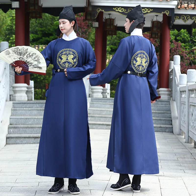 汉服男唐制圆领袍武侠风金狮霸气藏青色侠客复原中国风古风帅气