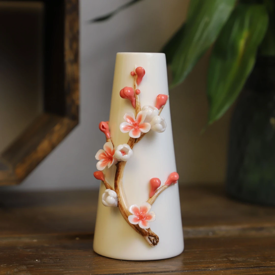 [非遗瓷花花器]手捏梅花小束瓶插花装饰摆件