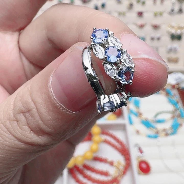 坦桑石耳饰银S925镶嵌耳钉A75