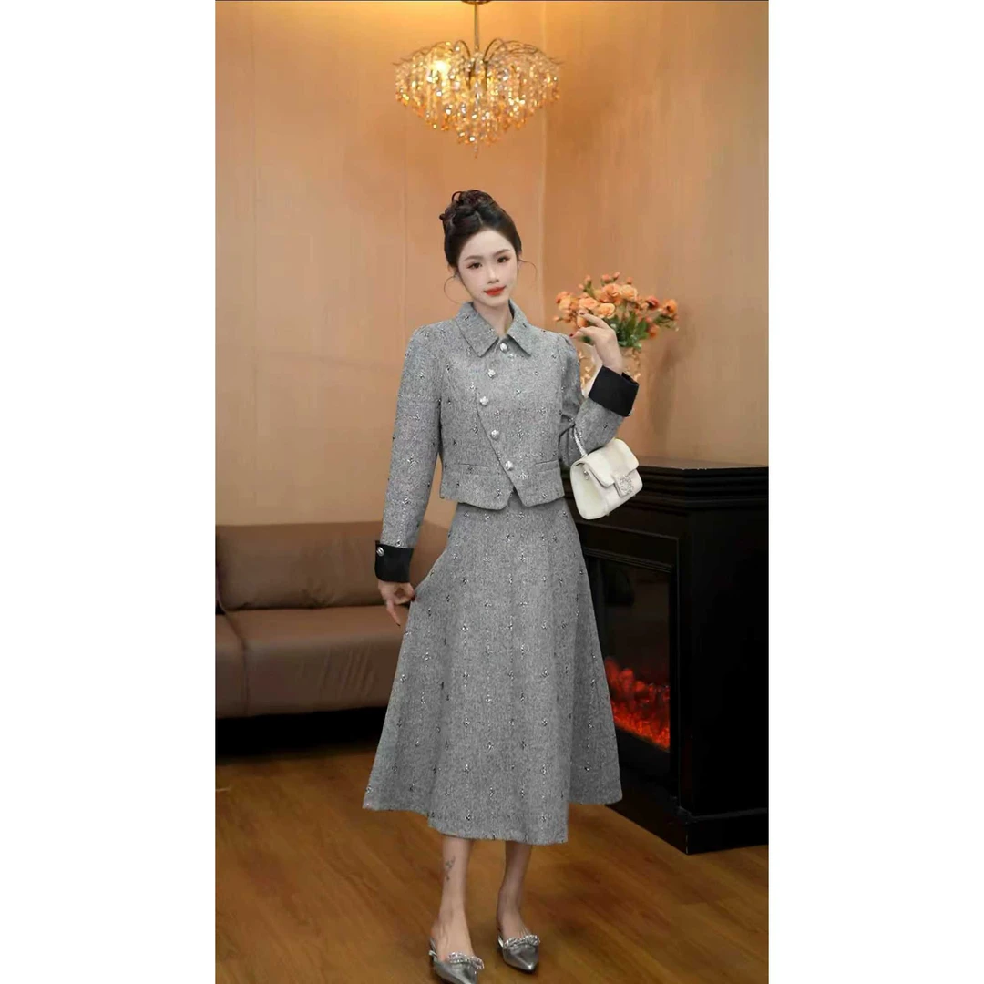 6689【金桂知秋】韩版气质小香风显瘦连衣裙