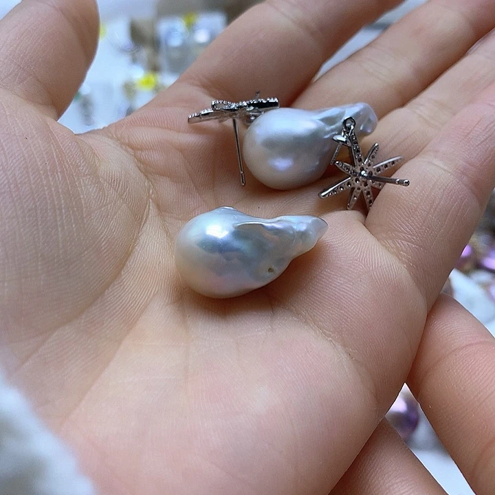 淡水珍珠耳饰银S925镶嵌