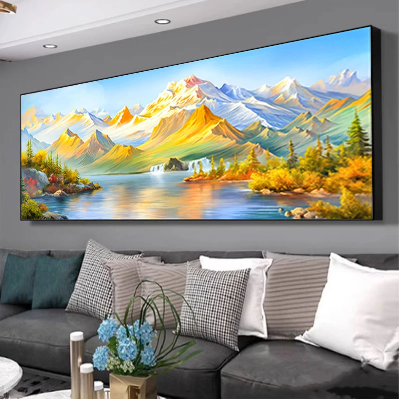 金山图客厅装饰画轻奢高级感大气山水画办公室挂画山河晶瓷镶钻画