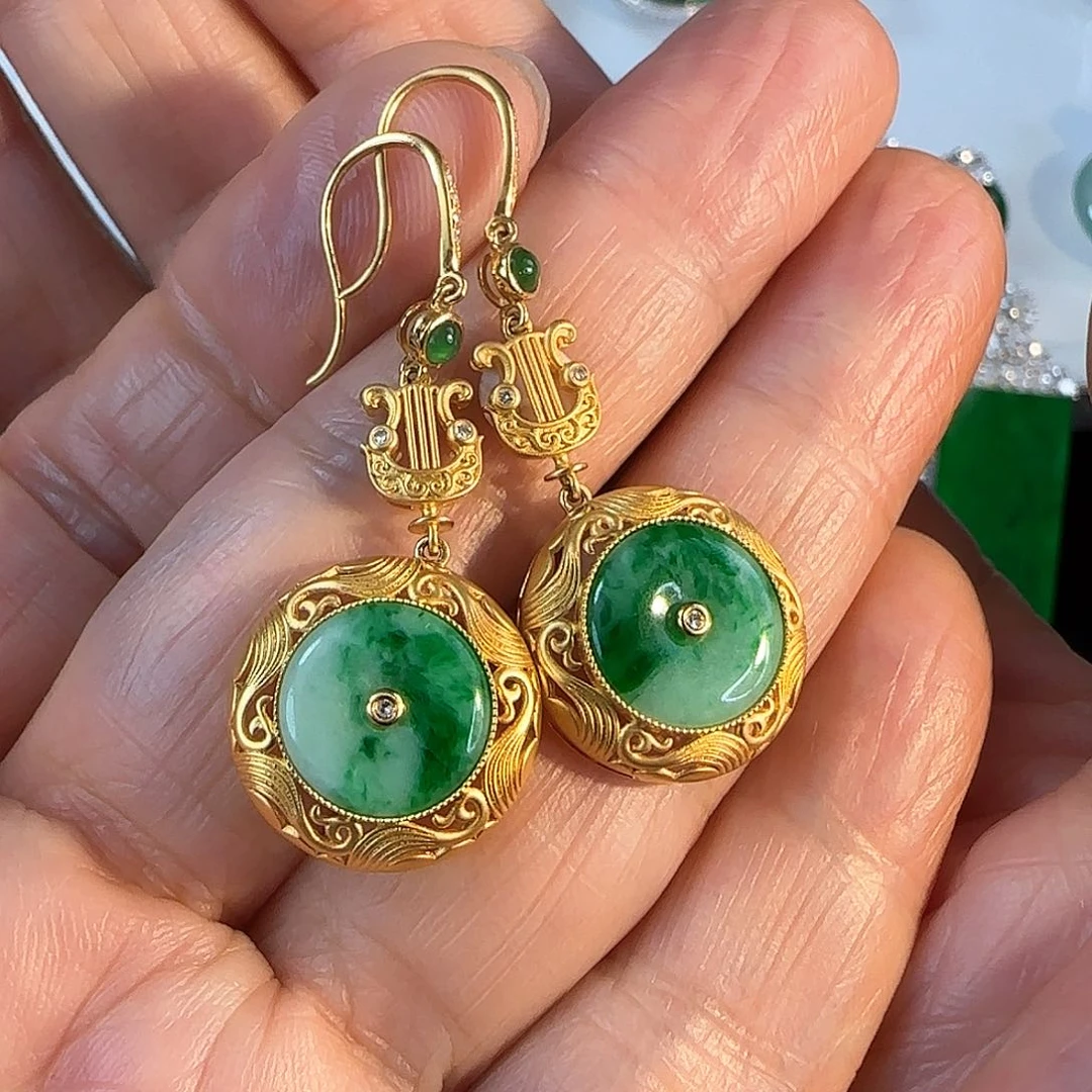 翡翠耳饰18K金镶嵌耳勾