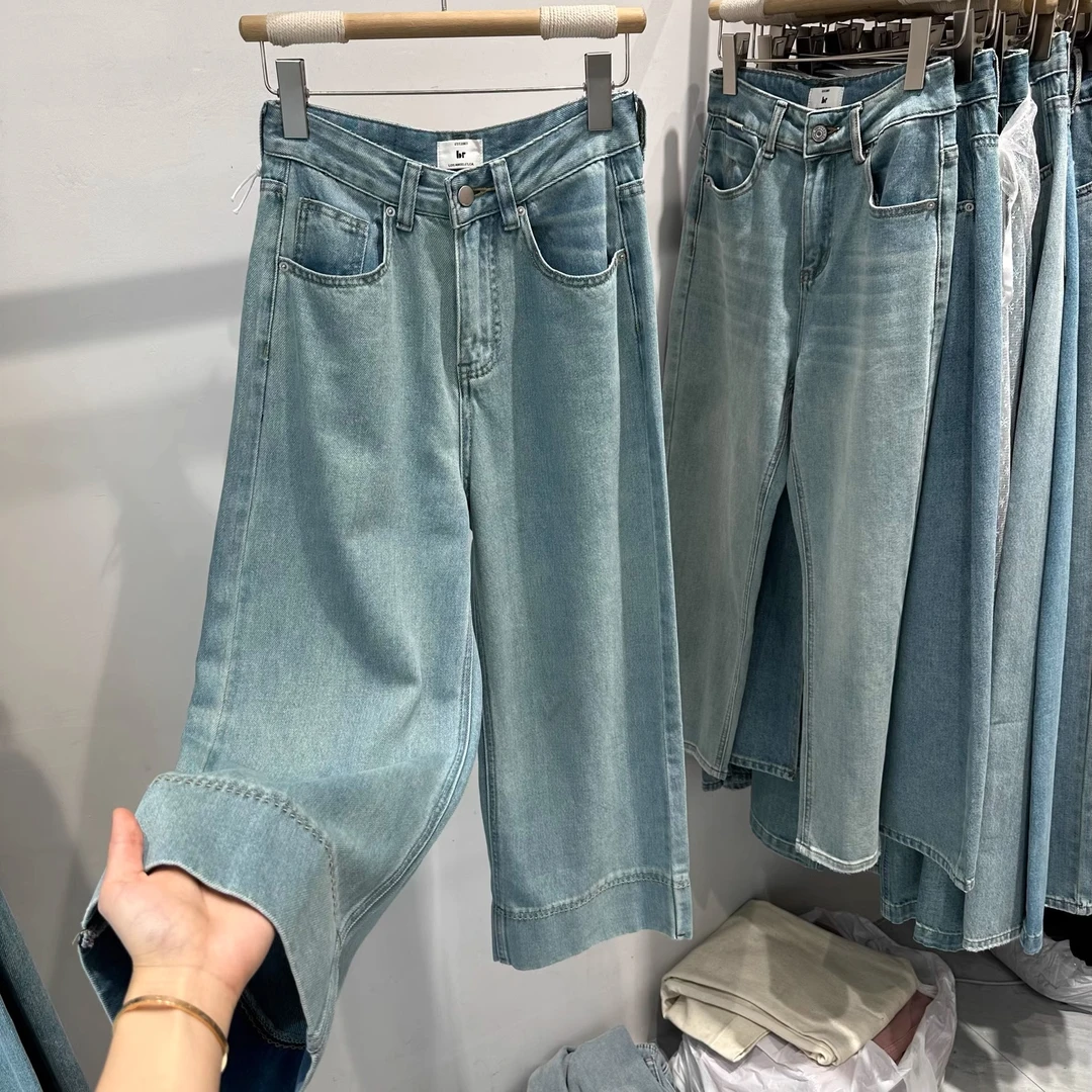 2025春秋新款高腰小个子宽松梨形身材设计感直筒裤阔腿牛仔裤子女
