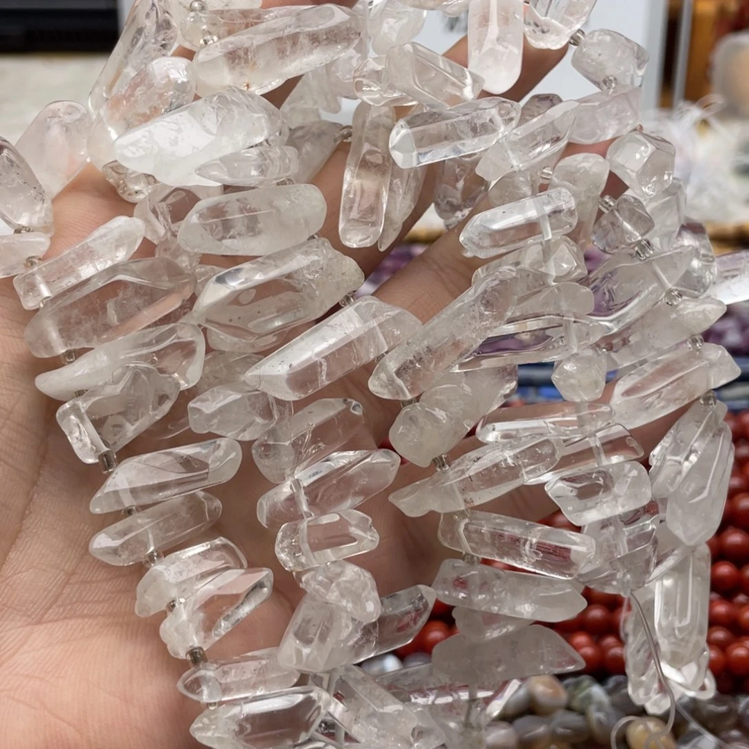 玛瑙/玉髓未镶嵌珠宝半成品一条装白水水晶柱卡22～36mm左右