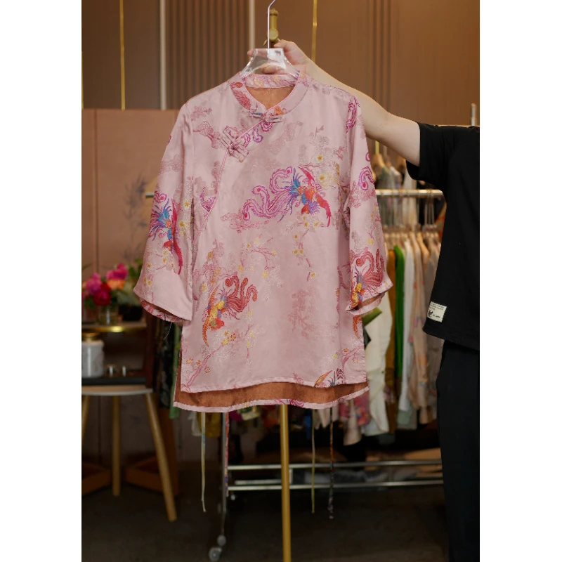 春夏高定圆领中袖上衣189-凤凰花开重工花萝老料时尚高级国风上衣