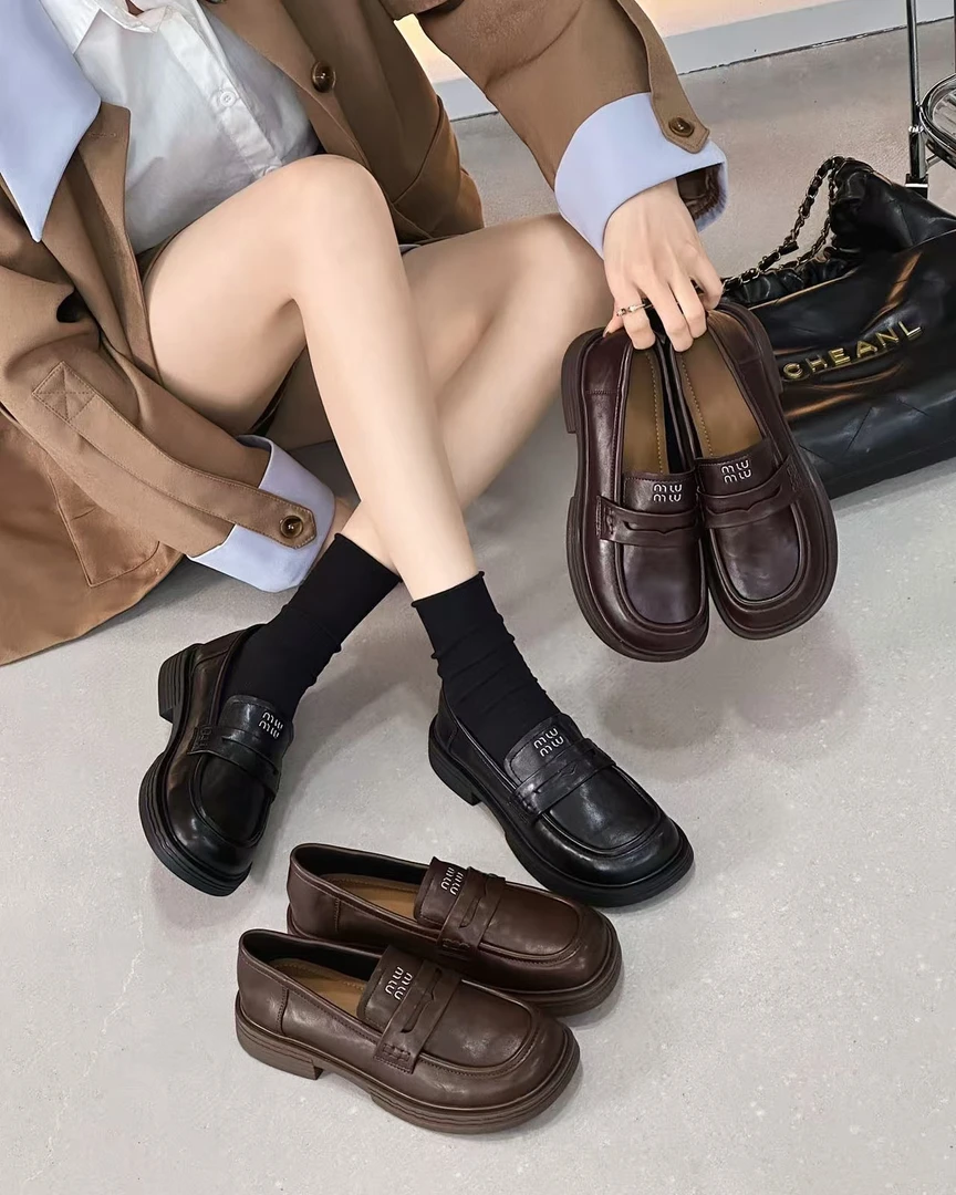 中跟百搭秋季方头一脚蹬乐福鞋复古英伦风超软舒适6261