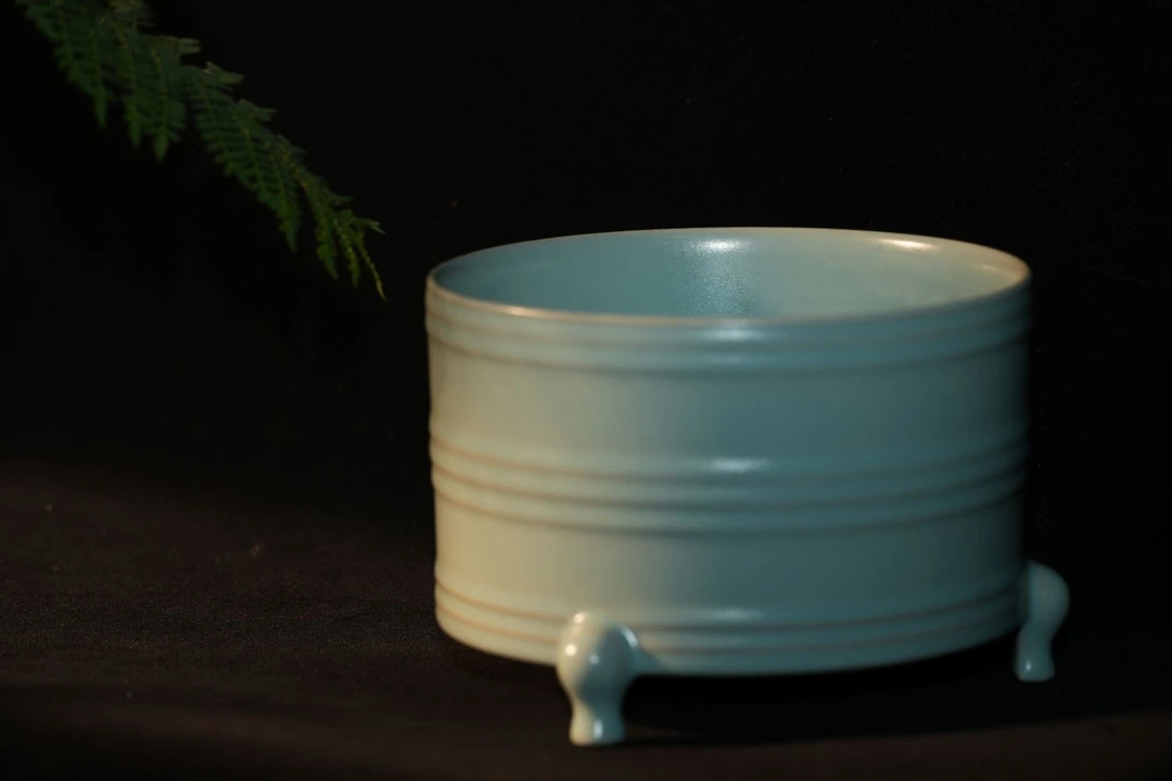 汝瓷仿古釉弦纹樽传世博古架摆件非遗产地汝州