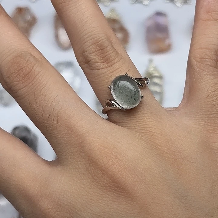 戒指水晶银S925镶嵌满天星绿幽灵水晶戒指