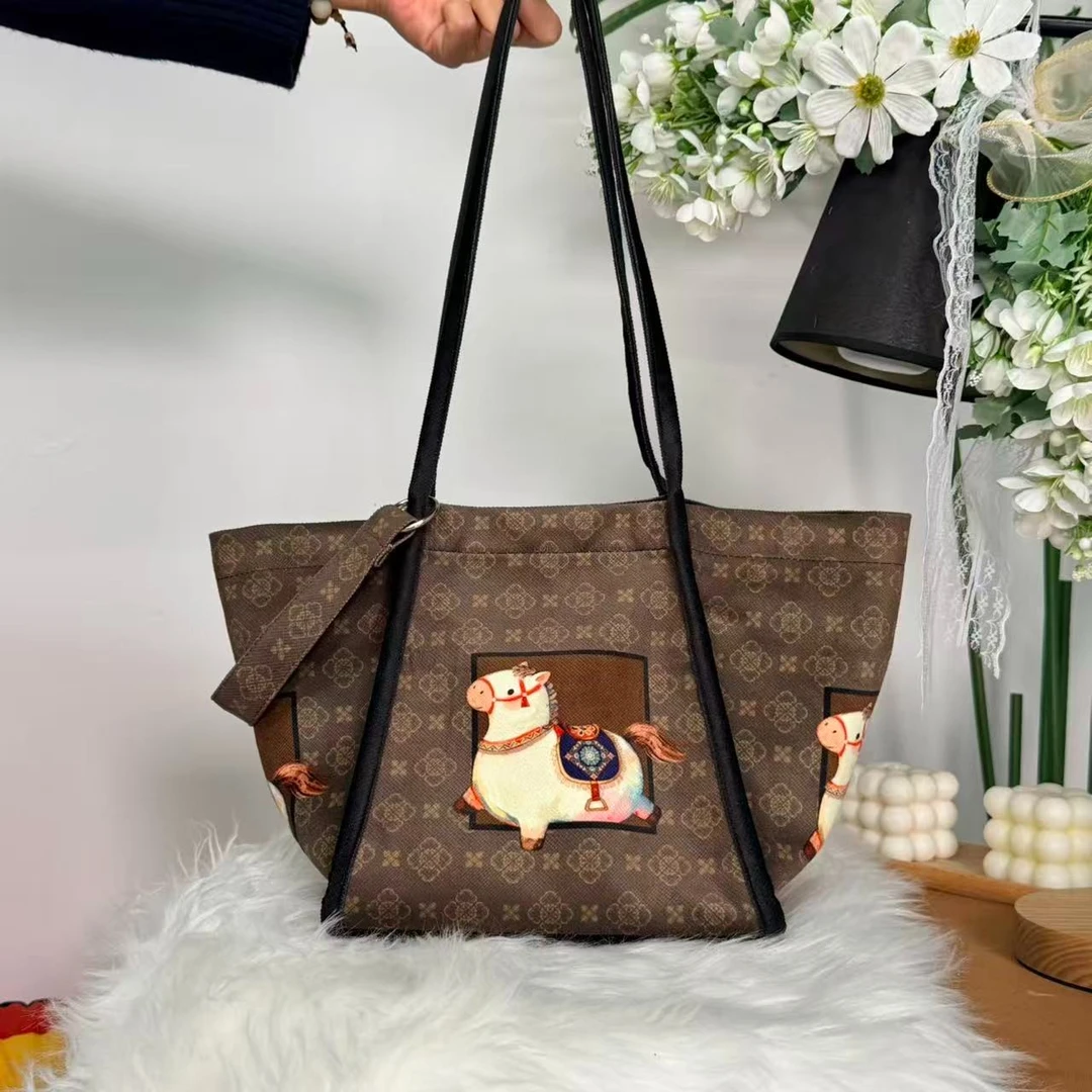 老花白马王子印花休闲卡通布包单肩包斜挎包通勤手拎包托特包