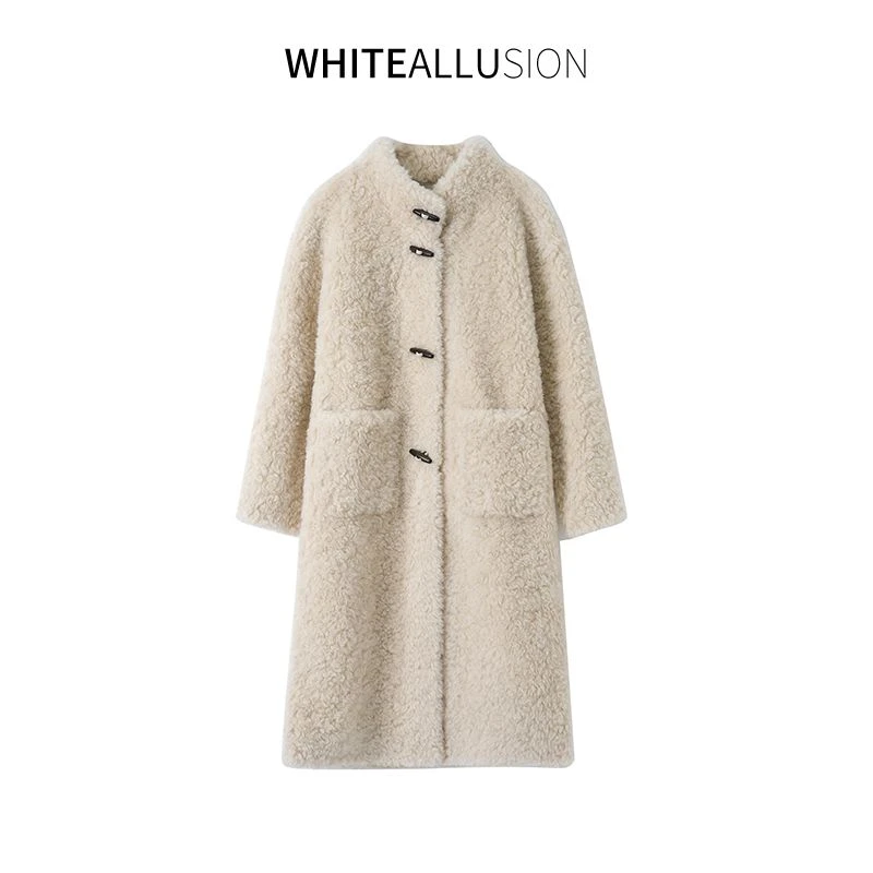 素典【莫斯科飘雪】100%绵羊毛 冬季中长款皮毛一体外套3664