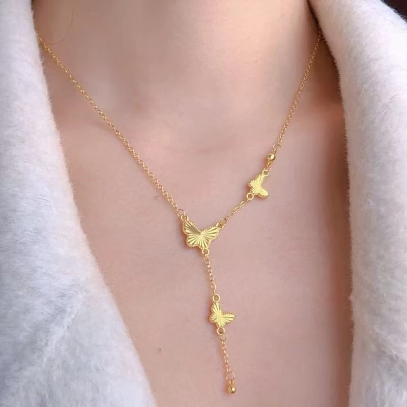 铜合金项链 新款时尚百搭三只蝴蝶流苏项链