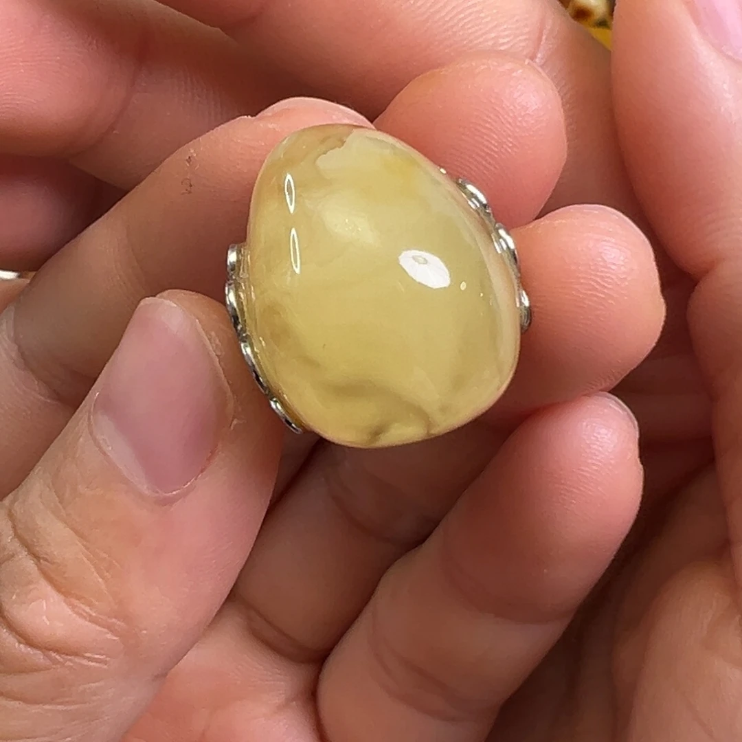 银S925镶嵌蜜蜡裸石蜜蜡