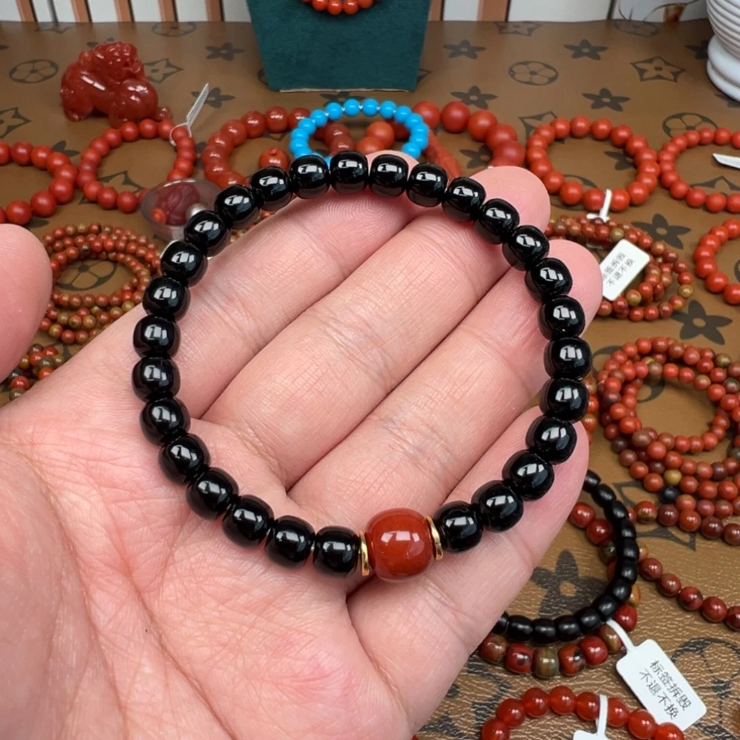 南红玛瑙未镶嵌手串巴西黑金玛瑙7mm