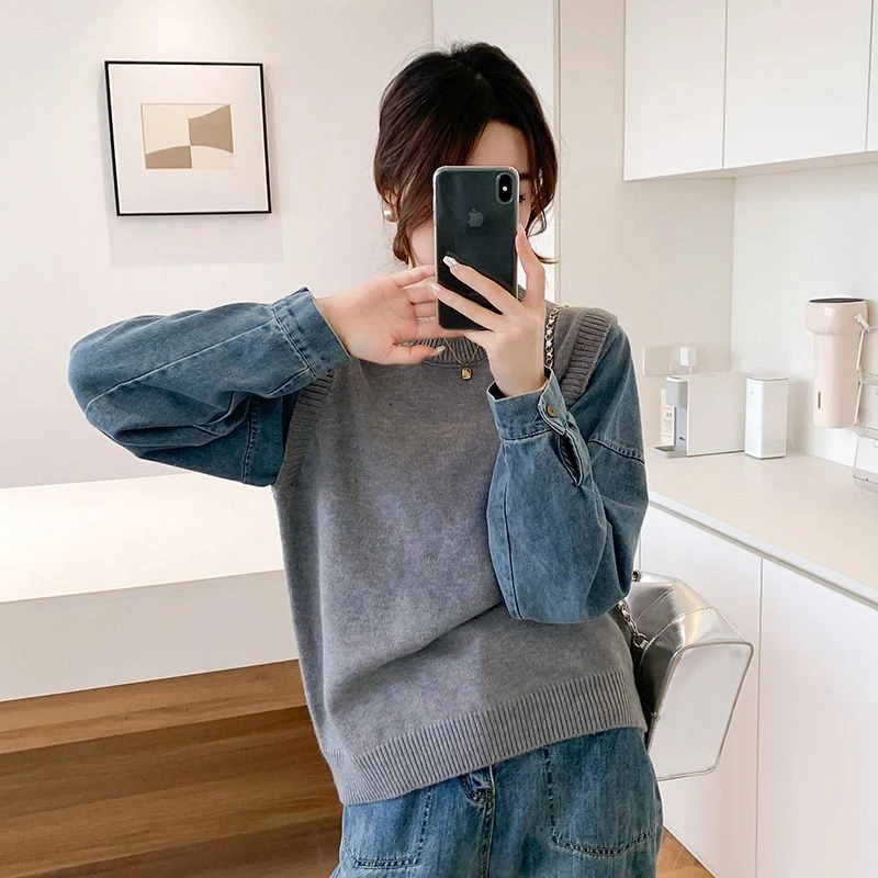 韩版休闲风上衣针织衫时尚百搭秋冬高级毛衣叠穿洋气减龄马甲毛衣