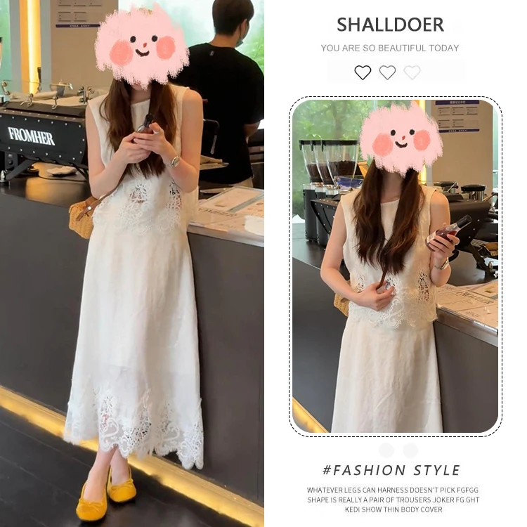 2025夏装穿搭一整套减龄女夏季新款法式名媛雪白套装两件套女