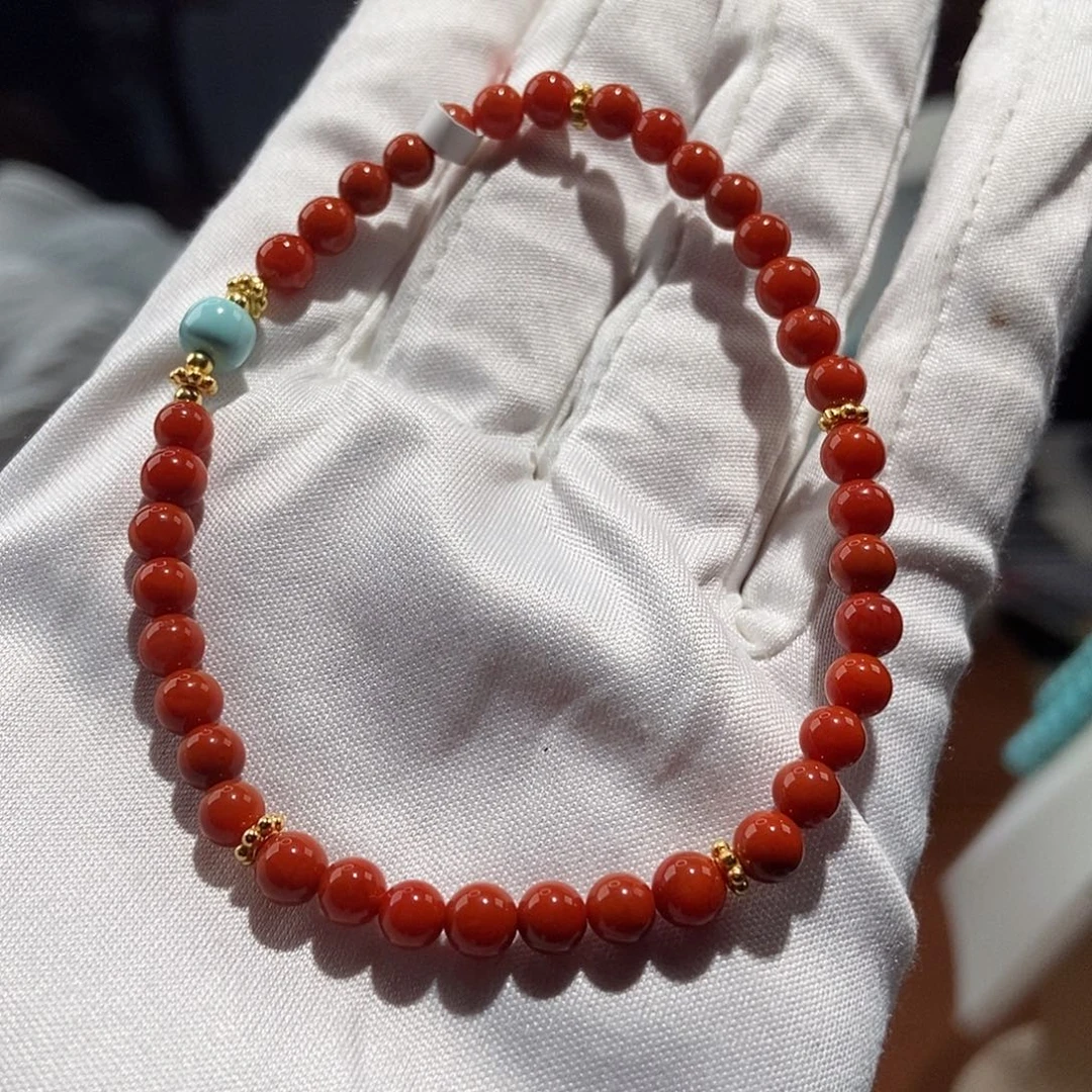 南红玛瑙未镶嵌圆珠单圈卡4+