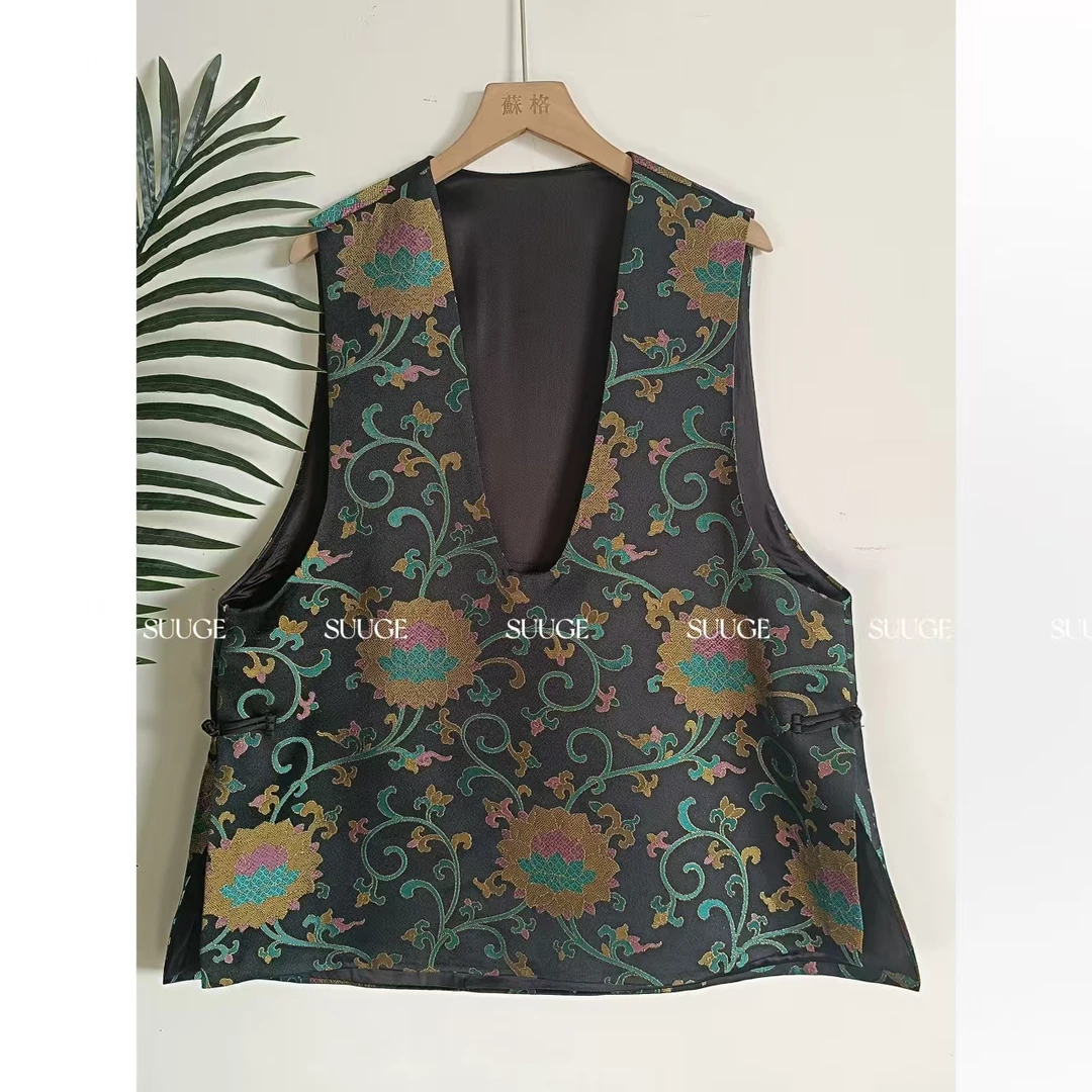 蘇格高定-【梦幻花园】国风新中式精致盘扣大V领高级提花无袖上衣