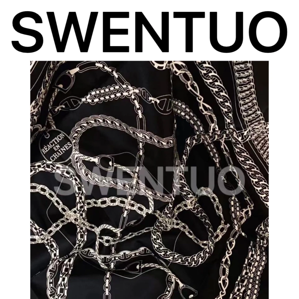 SWENTUO.欧美小众设计款（链锁反应）黑白120*120大方丝巾