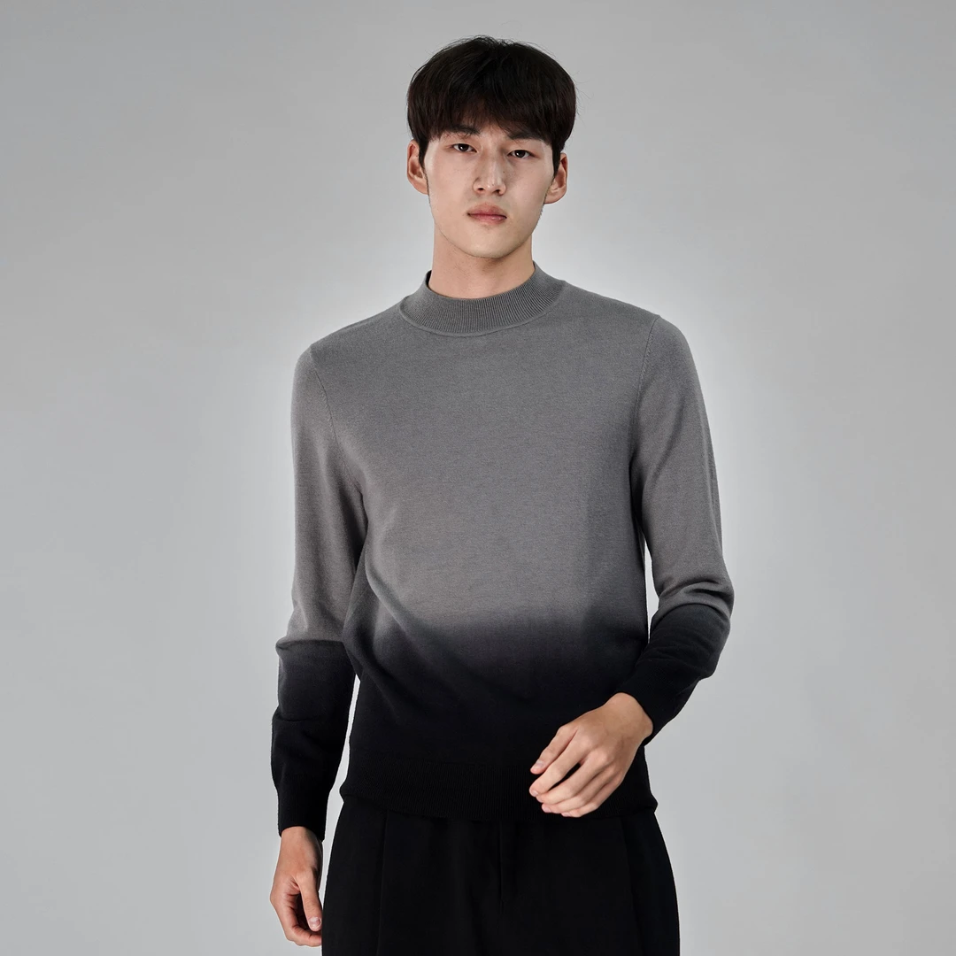 北纬三十度男士秋冬绵羊毛薄款时尚轻奢可机洗吊染毛衫半高领打底