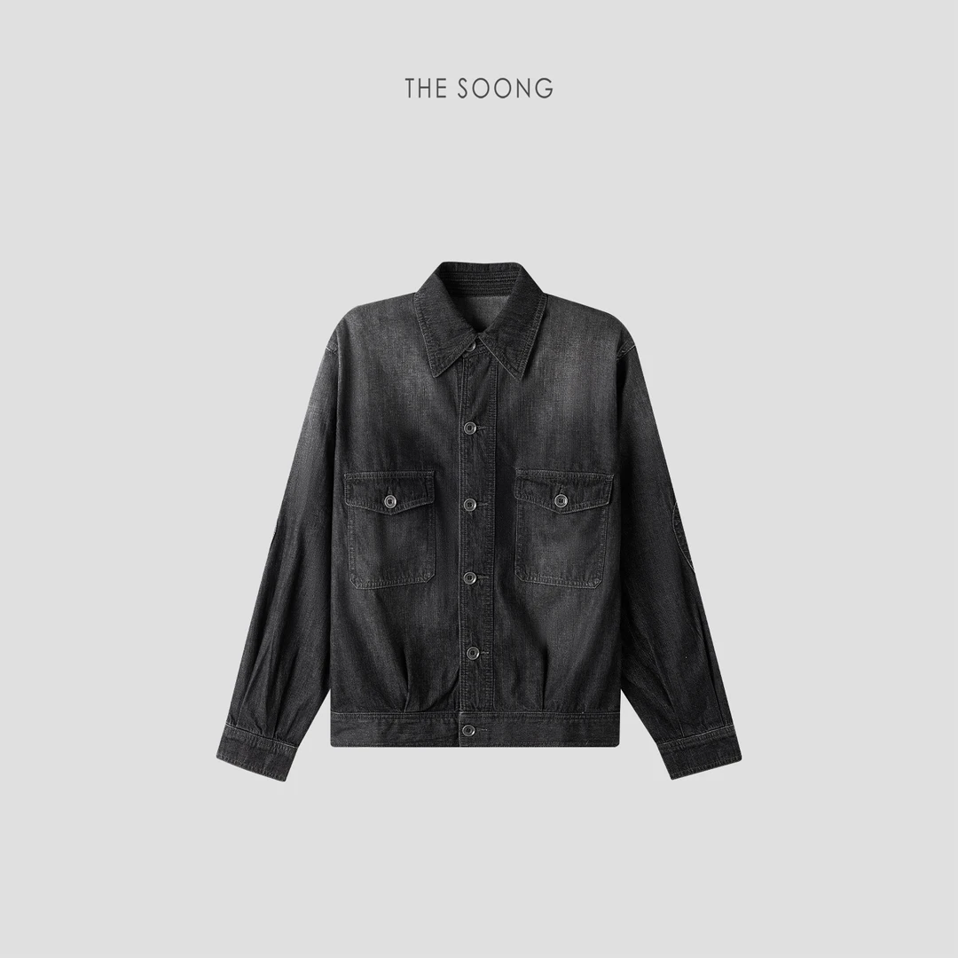 THESOONG|斑驳烬染非常规做旧洗水手工甩点黑灰色牛仔外套WWT7681