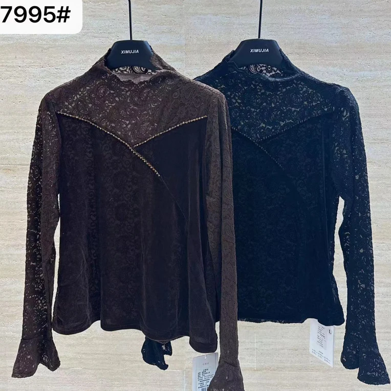 邹先森7995-29时尚百搭性感烫钻长袖套头打底衫内搭秋冬蕾丝