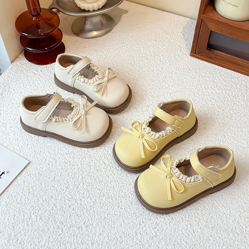 女童皮鞋可爱纯色公主鞋花边中小童幼儿园宝宝小女孩单鞋潮3203