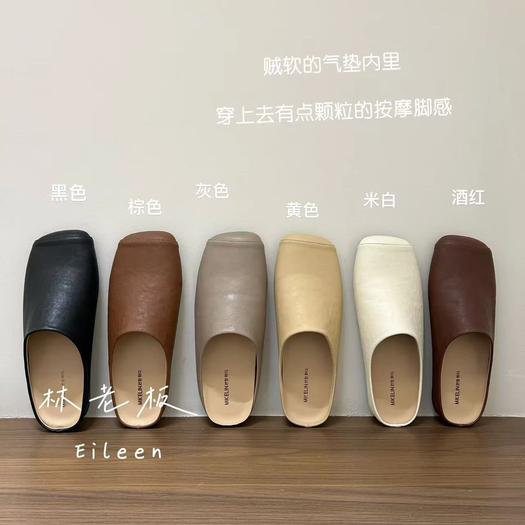 韩版复古低跟软底软面包头半拖春季新款小众时尚外穿拖鞋238-5