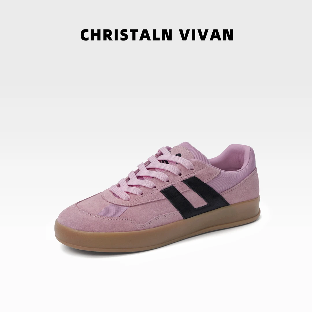CHRISTALN VIVIAN春季新款拼色时尚休闲鞋百搭粉色德训鞋