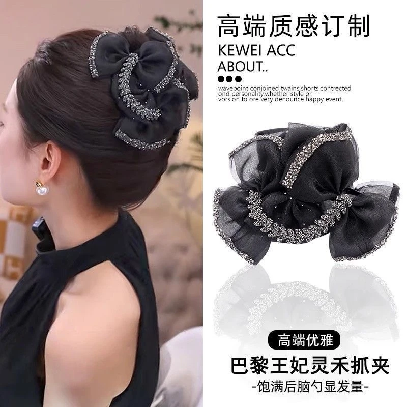 巴黎王妃~高级感麦穗抓夹网纱蝴蝶结鲨鱼夹显饱满后脑勺盘发夹