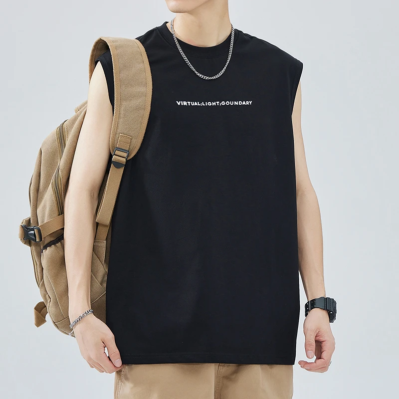 无袖t恤男士2025新款夏季纯棉薄款短袖速干运动健身篮球砍袖背心