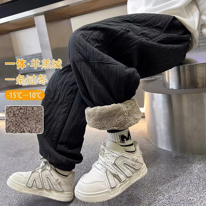 胖男童一体加绒裤秋冬款2026新款中大童羊羔绒棉裤小胖墩保暖棉裤