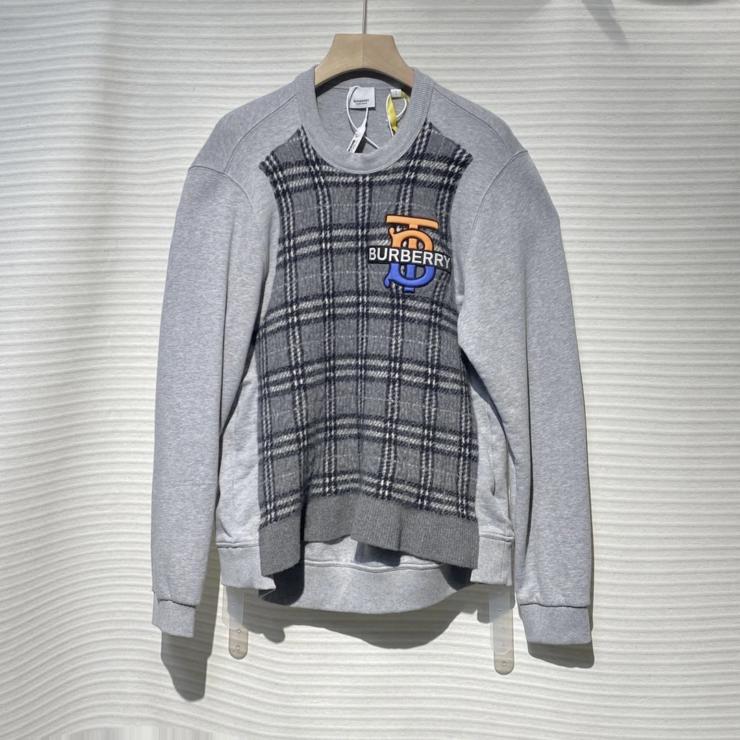 95新 BURBERRY/博柏利 时尚 拼接 印花logo 卫衣/L码/XG-Y23271