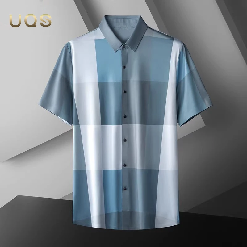 夏季男士大码短袖格子衬衫日常休闲宽松舒适薄款透气经典百搭时尚