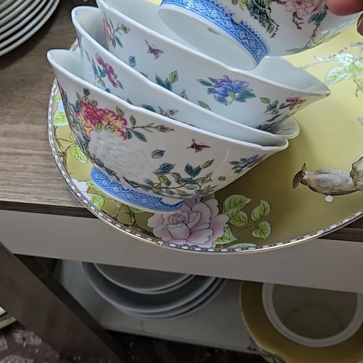 瓷片瑕疵爆花珐琅彩5寸4个米饭碗6666