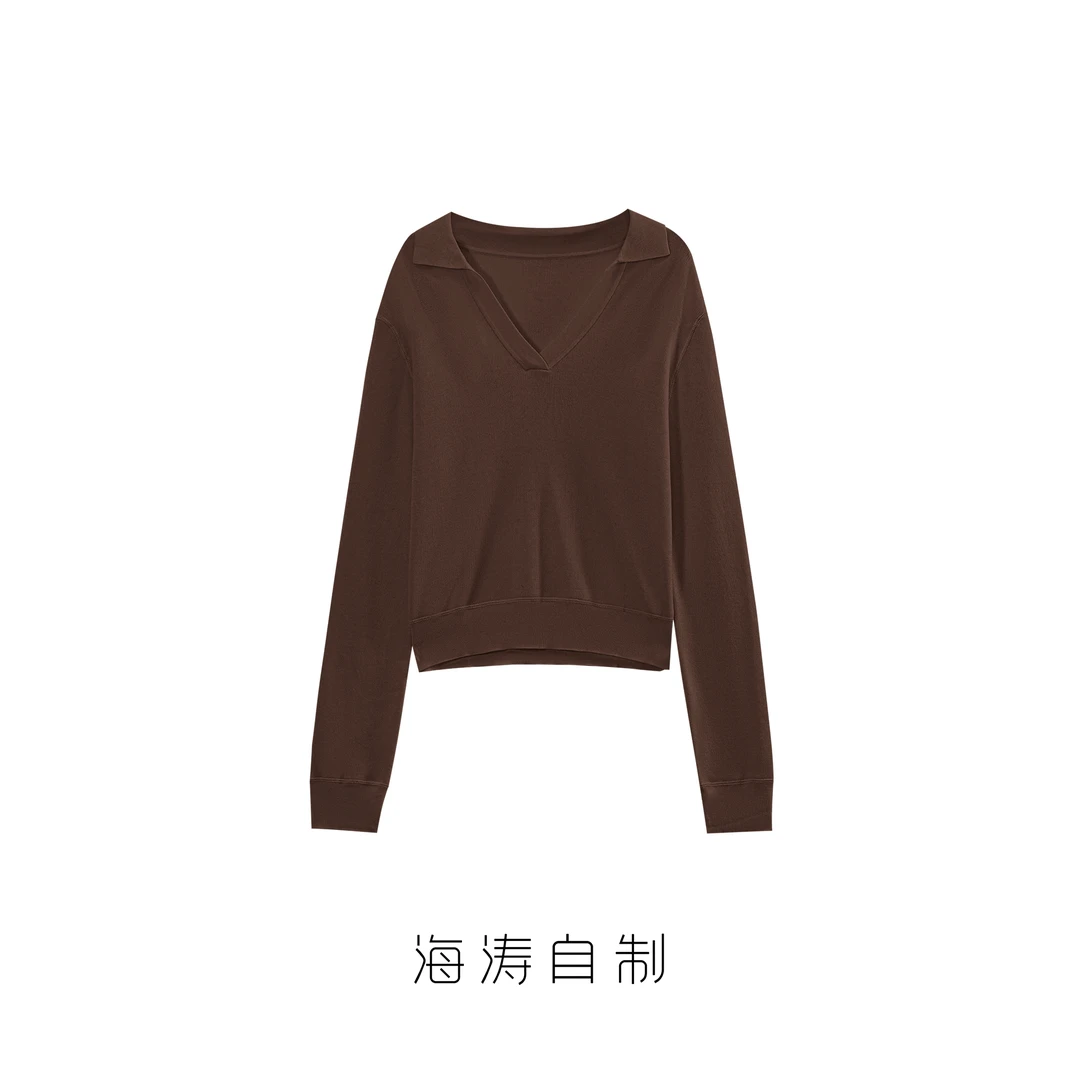【海涛大叔】「奢享柔软」天丝三醋酸极简法式经典POLO剪刀领针织衫