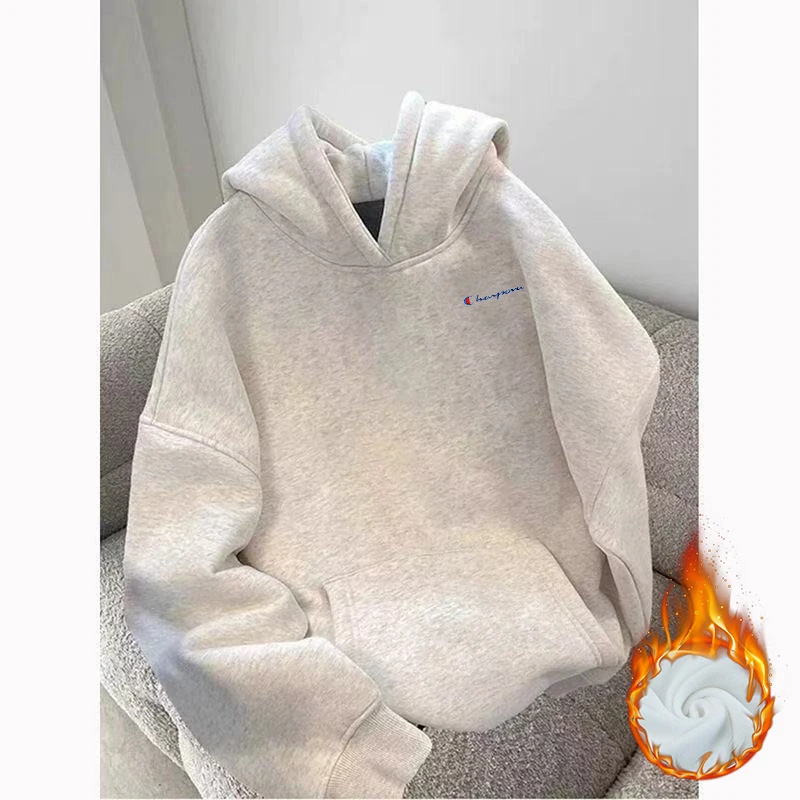 【品牌特惠】情侣秋冬女男宽松纯色重磅刺绣圆领连帽打底慵懒3
