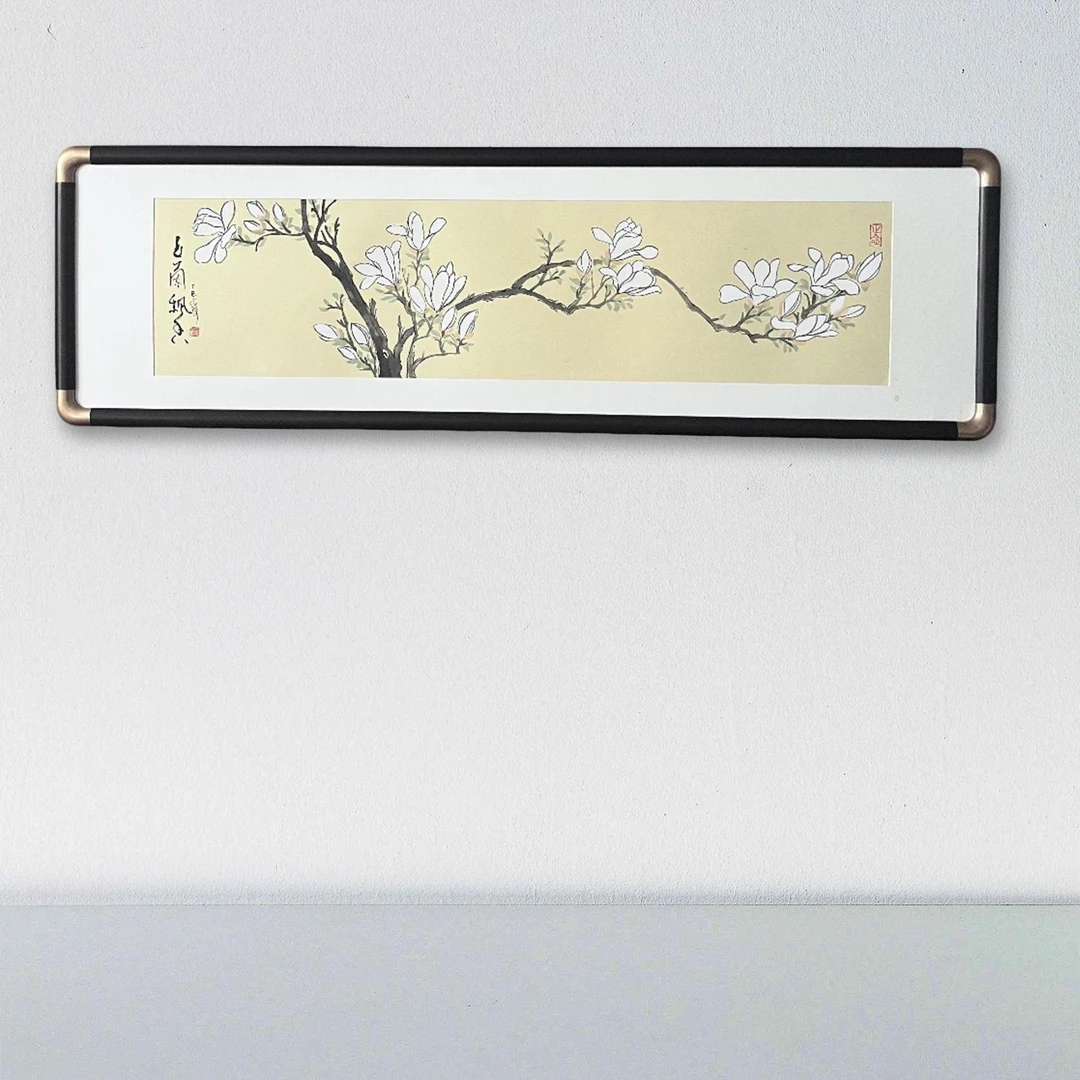 手绘 带框带框《玉兰飘香》尺寸：36*123CM艺术传承作品宣纸