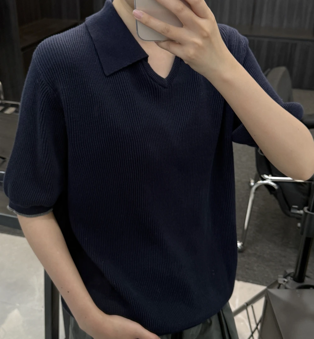 海鸥领商务休闲针织商务短袖T恤打底衫夏季休闲简约半袖纯色