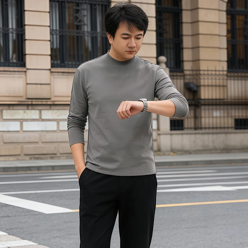 元首加绒加厚纯色半高领男士打底衫秋冬季弹力保暖休闲大码L25227