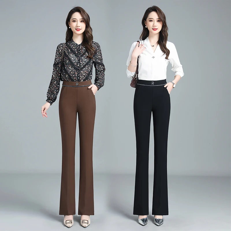 微喇裤松紧腰女春秋2025新款时尚直筒喇叭裤垂感高腰弹力休闲裤